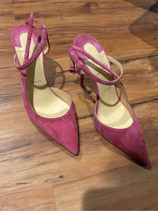Christian Louboutin Shoes - Christian Louboutin Suede Pointed-Toe Ankle-Strap Heels in Magenta (EU41)